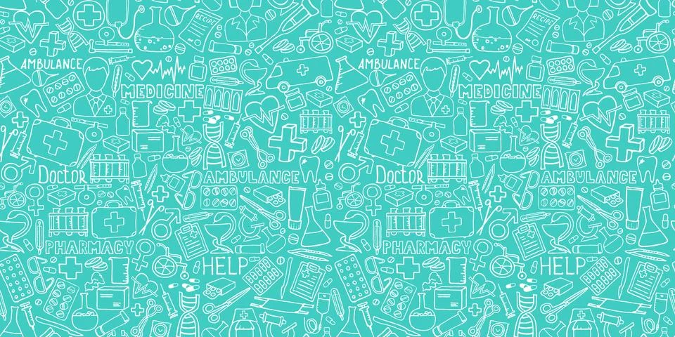 Medicine doodle seamless pattern. Vector eps illustrations. Stock-Illustration