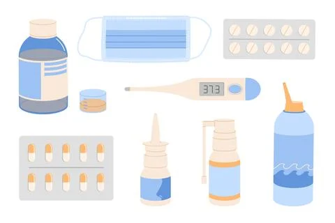 Medicine elements set. Flat isolated illustration 库存插图