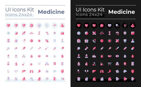 Medicine flat gradient two-color ui icons set for dark, light mode Illustrazione stock