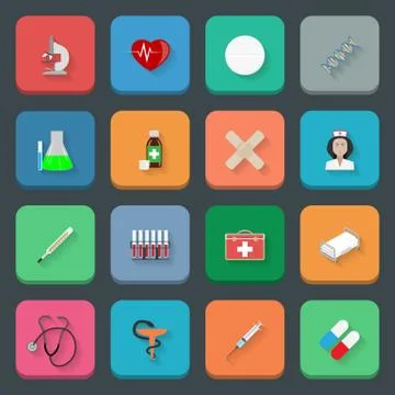Medicine flat icons set Illustrazione stock