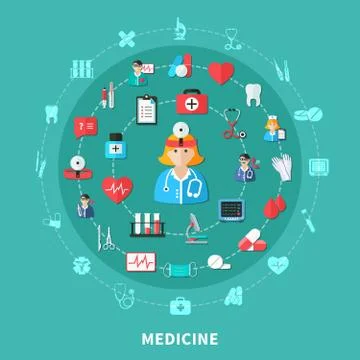 Medicine Flat Round Composition Stock Illustration