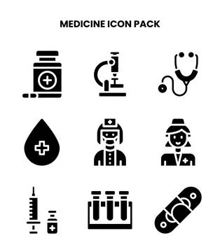 Medicine Glyph Vector Icons Pack 스톡 일러스트