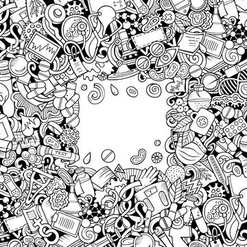 Medicine hand drawn vector doodles frame Stock Illustration