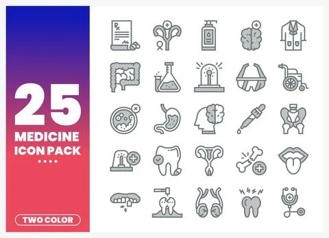 Medicine icon pack with elements in a two-color design. ideal for healthcar.. Stock Illustration