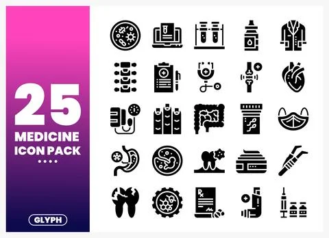 Medicine icons on a gradient background in a clean. modern glyph style. Stock Illustration