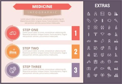 Medicine infographic template, elements and icons. 库存插图
