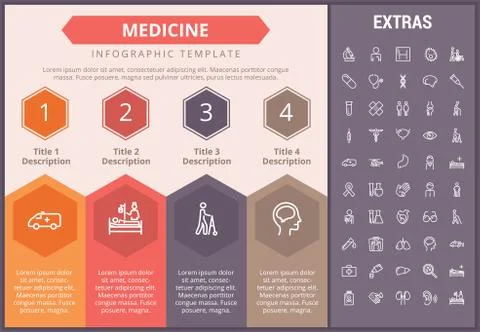 Medicine infographic template, elements and icons. Illustrazione stock