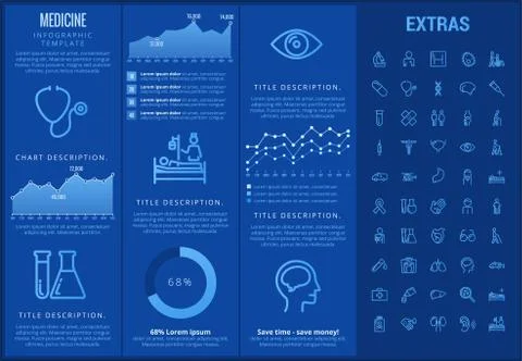 Medicine infographic template, elements and icons. 库存插图