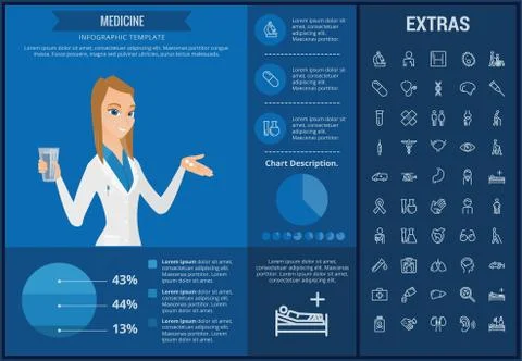 Medicine infographic template, elements and icons. Illustrazione stock