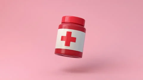 Medicine Jar Rotates Around its Axis on a Light Pink Studio Background. Stock Footage 248984080