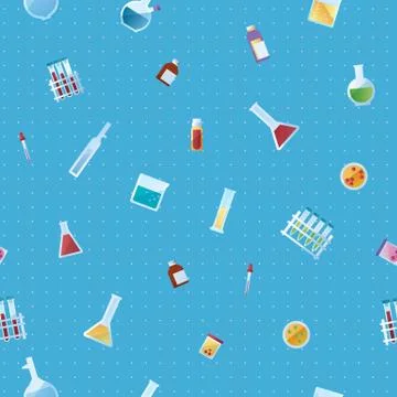 Medicine laboratory seamless pattern on blue background. Color vector Stock Illustration