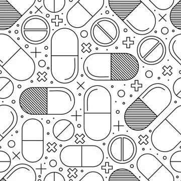 Medicine linear pills seamless pattern Stock Illustration