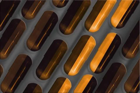 Medicine pharmacy tablets background. 3D render macro closeup set of pills. I Stock Illustration