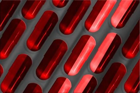 Medicine pharmacy tablets background. 3D render macro closeup set of pills. I Stock Illustration