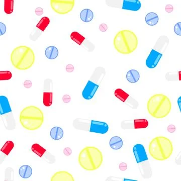 Medicine pills seamless vector pattern. Pills, drugs and vitamins Stock Illustration