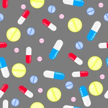 Medicine pills seamless vector pattern. Pills, drugs and vitamins Stock Illustration
