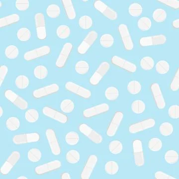 Medicine pills vector flat design seamless pattern. Illustrazione stock