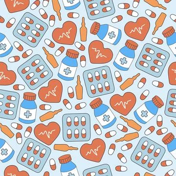 Medicine seamless pattern with bright elements Stock Illustration