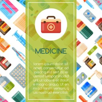 Medicine seamless pattern vector illustration. Medicine, pharmacy, hospital set Ilustração Stock