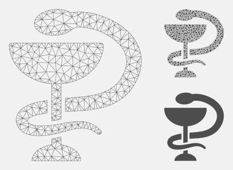 Medicine Snake Emblem Vector Mesh Carcass Model and Triangle Mosaic Icon Stock Illustration