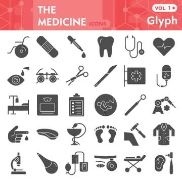 Medicine solid icon set, Heath care symbols collection or sketches. Medical Stock Illustration