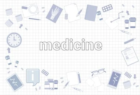 Medicine Stuff On Squared Notebook Paper Background Therapy Equipment Workpla Stock Illustration