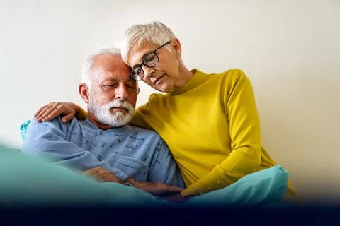 Medicine, support, healthcare and people concept. Senior woman visiting her sick Stock Photos