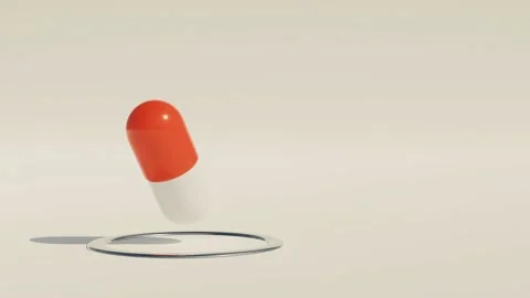 Medicine tablet hovering and rotating above flat surface Stock Footage 161927347