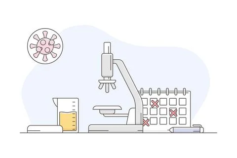 Medicine with Urinary Test and Microscope Line Vector Illustration 스톡 일러스트