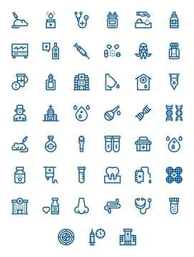 Medicine Vector Graphics Pack including 45 Bold Line 128x128 Detail Enhance.. Stock Illustration