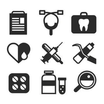 Medicine vector icons set. Doctors tools for health care Illustrazione stock