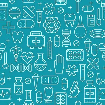Medicine vector seamless pattern with medical equipment elements. Stock Illustration