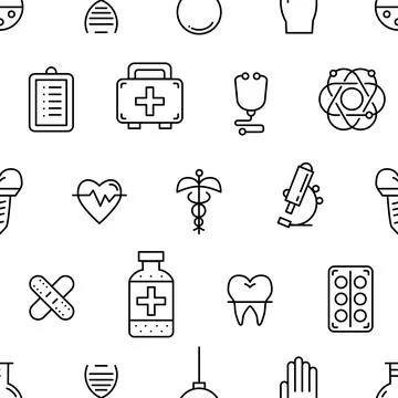 Medicine vector seamless pattern with medical equipment elements. Stock Illustration
