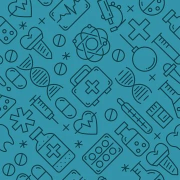 Medicine vector seamless pattern with medical equipment elements. Stock Illustration