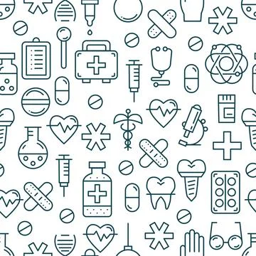 Medicine vector seamless pattern with medical equipment elements. Stock Illustration