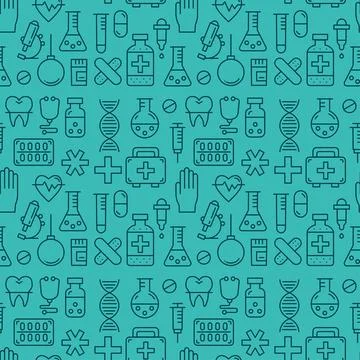 Medicine vector seamless pattern with medical equipment elements. Stock Illustration