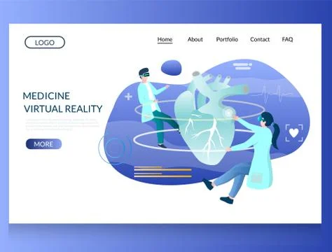 Medicine virtual reality vector website landing page design template Stock Illustration