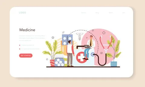 Medicine web banner or landing page. Medical specialist in the uniform Stock Illustration