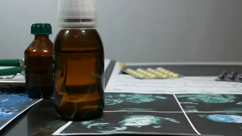 Medicines and X-rays on the table Video stock 87183183