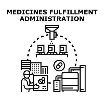 Medicines fulfillment administration process delivering pharmacy products 库存插图