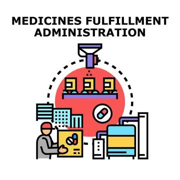 Medicines fulfillment administration process delivering pharmacy products 库存插图