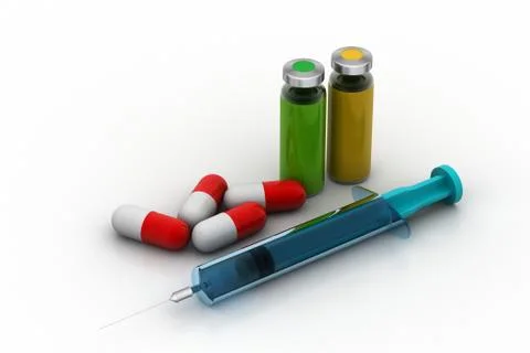 Medicines with syringe Free Stock Illustration