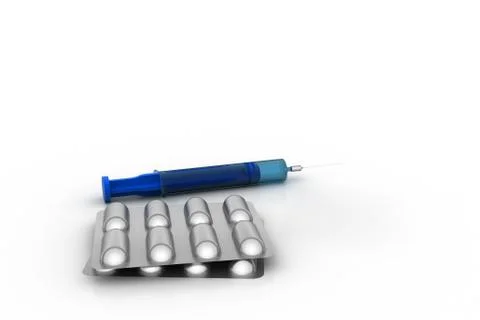 Medicines with syringe Free Stock Illustration