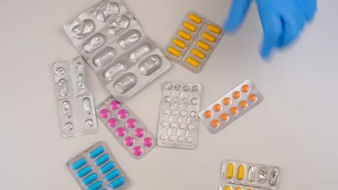 Medicines tablets and capsules. Selective focus. Stock Footage 307675388