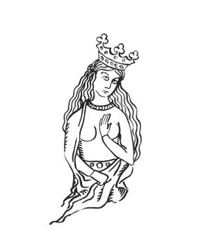 Medieval ages queen in crown illuminated illustration Stock Illustration