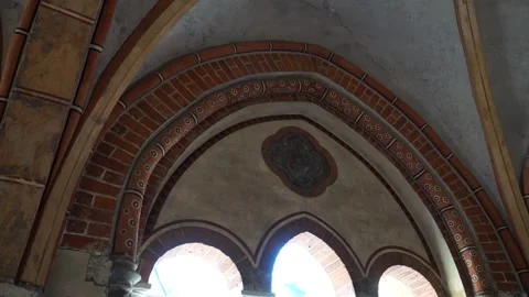 Medieval Arched Ceiling Details in Riga Cathedral Interior Stock Footage 321427406