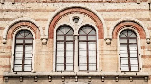 Medieval arched windows. Stock Photos