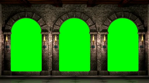Medieval arches with green screen 動画素材 281446024