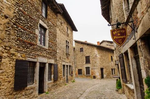 Medieval architecture of Perouges, France, a walled town, a popular touristic Stock Photos