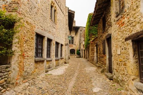 Medieval architecture of Perouges, France, a walled town, a popular touristic Stock Photos
